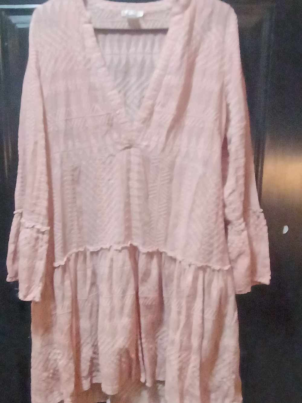 Women's Soft Pink V-Neck Tiered Dress